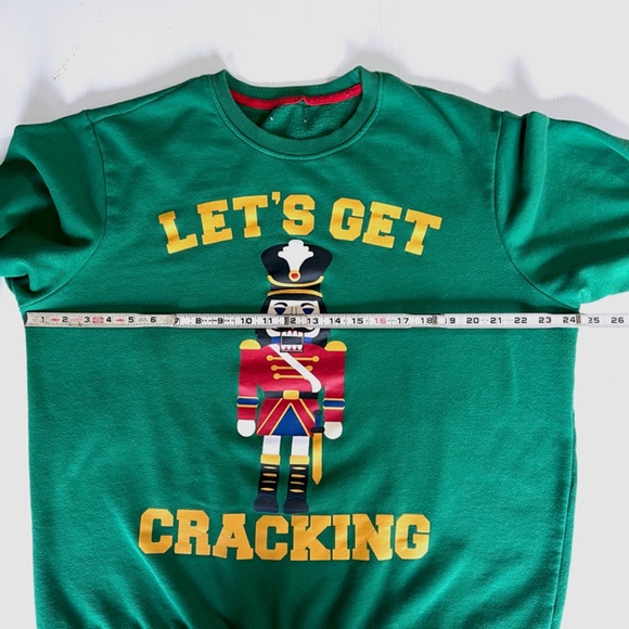 Let's Get Cracking Unisex Green Christmas Sweatshirt Nutcracker XXL, XL Funny - Picture 8 of 9